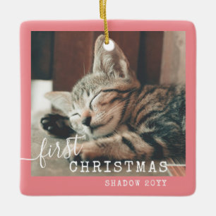 Adorno De Cerámica Mascota primera foto de Navidad rosada