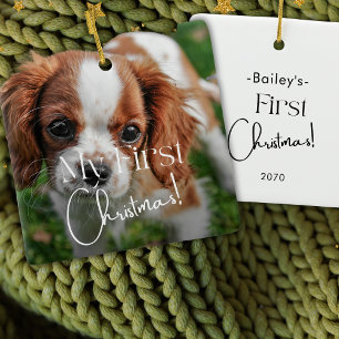 Adorno De Cerámica Mascota Primera fotografía de Navidad caligrafía M