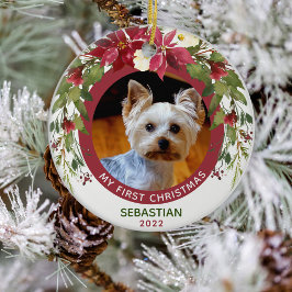 Adorno De Cerámica Mascota Primera Navidad 2 foto 2 cara Floral