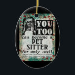 Adorno De Cerámica Mascota Sitter - Gracioso retro vintage<br><div class="desc">Anuncio de la cosecha del mascota Sitter en turquesa,  acuática,  rojo y negro. Arty,  divertido,  colorido y divertido,  hace un gran regalo y seguramente traerá sonrisas y risas al destinatario.</div>