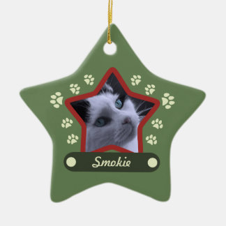 Adorno De Cerámica Mascota verde y rojo mira a Navidades foto ornamen