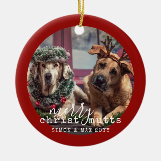 Adorno De Cerámica Mascotas personalizados perros Foto Navidades grac (Frente)