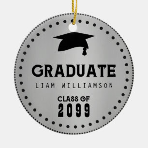Adorno De Cerámica Masculina de graduación personalizada de Plata Neg
