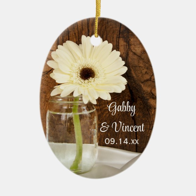 Adorno De Cerámica Mason Jar y White Daisy Country Wedding (Frente)