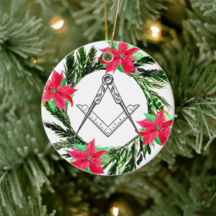Adorno De Cerámica Masonería Masónica Masónica Wreath Poinsettia