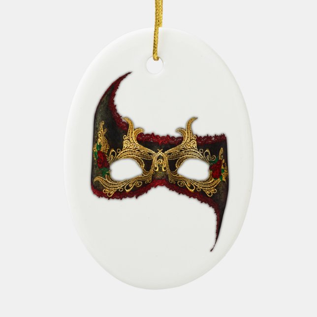 Adorno De Cerámica Masque veneciano: Oro y rosa rojo (Frente)