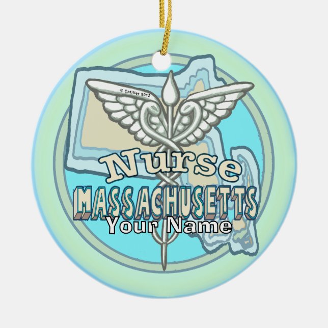 Adorno De Cerámica Massachusetts Nurse Caduceus (Frente)