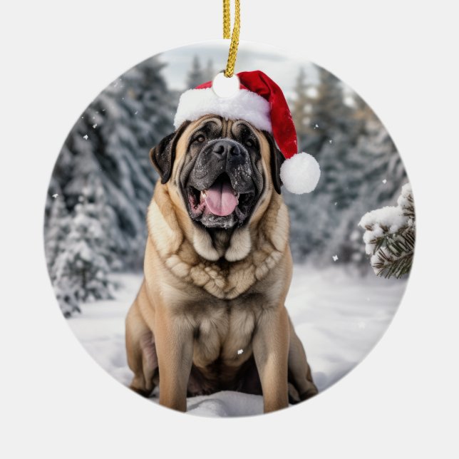 Adorno De Cerámica Mastiff Dog Navidades Keepsake (Frente)