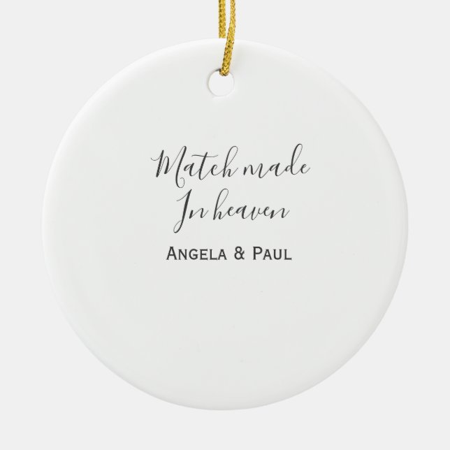 Adorno De Cerámica Match made in heaven name couple wedding simple  (Frente)