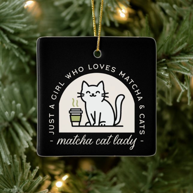 Adorno De Cerámica Matcha and cat lovers funny quotes aesthetic black (Árbol)