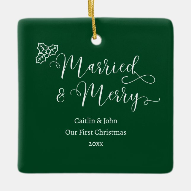Adorno De Cerámica Matrimonio Personalizado primero Navidades recién  (Anverso)