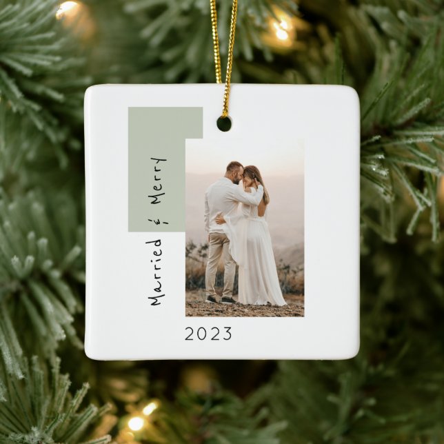 Adorno De Cerámica Matrimonio simple y merry Photo New Sage (Árbol)