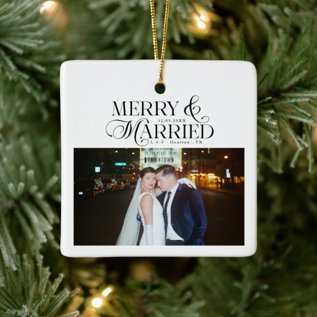 Adorno De Cerámica Matrimonio y recién casados Foto Primera Navidad (Árbol)