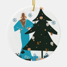 Adorno De Cerámica Mature Black Woman Navidades