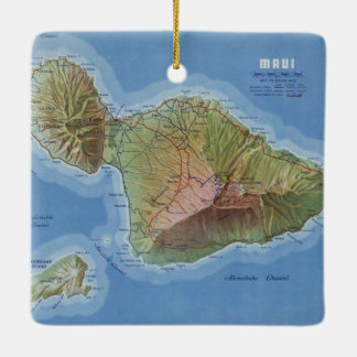 Adorno De Cerámica Maui Island Vintage Map