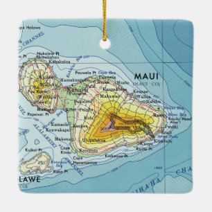 Adorno De Cerámica Maui Vintage Map