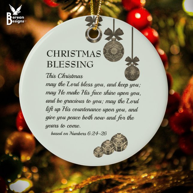 Adorno De Cerámica MAY THE LORD BLESS YOU Christian Christmas (CHRISTMAS BLESSING Christian ornament based on Numbers 6 'The Lord Bless You' with customizable text)