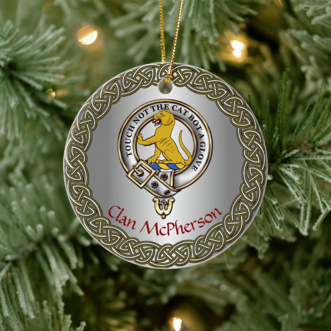 Adorno De Cerámica McPherson Clan Badge/Tartan Thistle Personalized (Árbol)
