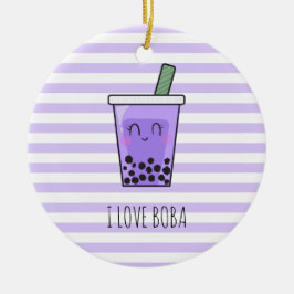Adorno De Cerámica Me encanta Boba Kawaii Bubble Tea Taro Ube Purple