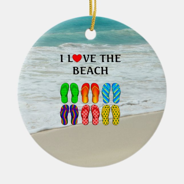Adorno De Cerámica Me encanta la playa, diseño de chanclas (Frente)