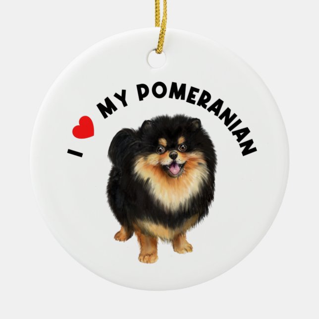 Adorno De Cerámica Me encanta mi arte pomerano de perros copiosos pan (Frente)
