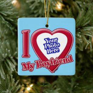 Adorno De Cerámica Me encanta mi novio foto corazón rojo turquesa