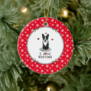 Adorno De Cerámica Me encantan los Bostons Boston Terriers (blanco y