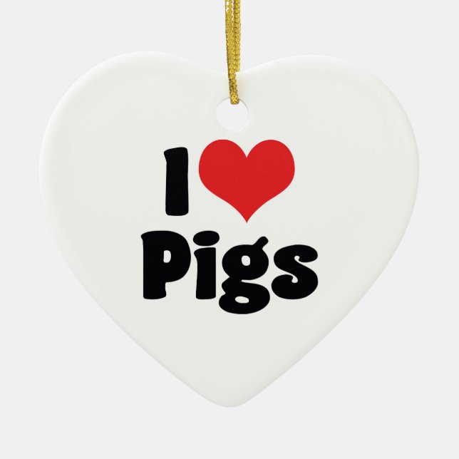 Adorno De Cerámica Me encantan los cerdos del corazón (Frente)
