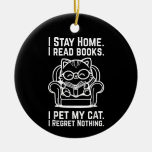Adorno De Cerámica Me Quedo en Casa Leo Libros Acaricio a Mi Gato Gat