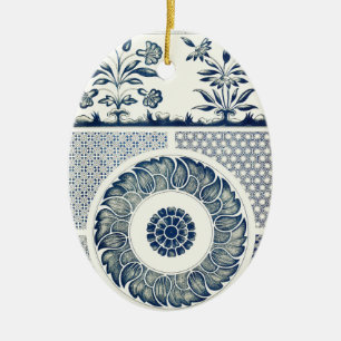 Adorno De Cerámica Medallón Chino: Chinoiserie Azul Índigo