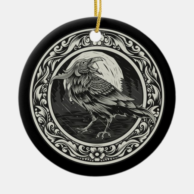 Adorno De Cerámica Medallón Raven Carving Art Bird Naturaleza Nunca M (Frente)