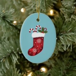 Adorno De Cerámica Media de Navidad Roja con Bastones de Caramelo y A
