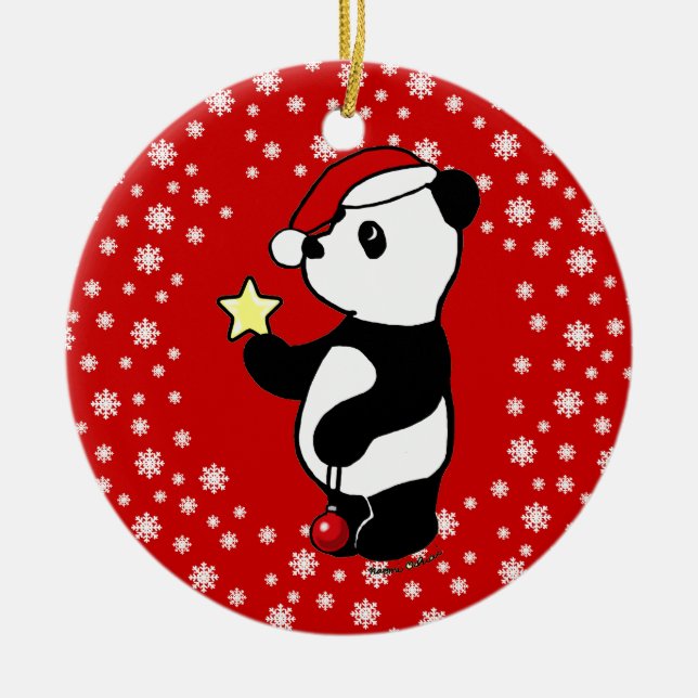 Adorno De Cerámica Media personalizada de la panda del navidad (Frente)