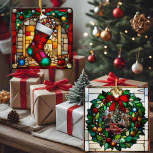 Adorno De Cerámica Media Viscosa de Vidrio Falso de Navidad