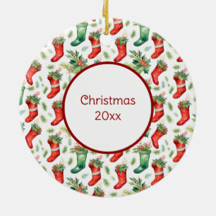 Adorno De Cerámica Medias de Navidad Verdes y Rojas