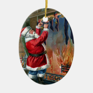 Adorno De Cerámica Medias de relleno ocupadas de Papá Noel