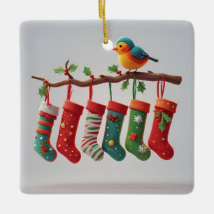 Adorno De Cerámica Medias Navideñas Colgadas con Acebo