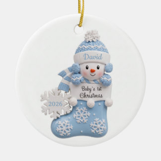 Adorno De Cerámica Medias Navideñas de Muñeco de Nieve Azul en 3D par