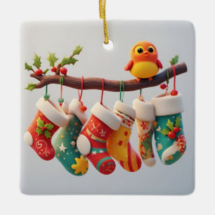 Adorno De Cerámica Medias Navideñas Festivas