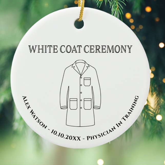Adorno De Cerámica Médica Médico Ceremonia de Abrigo Blanco Monograma (Medical Field Doctor White Coat Ceremony Keepsake Ornament. Customized with name,)