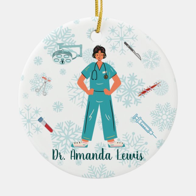 Adorno De Cerámica Médica médico personalizado, Navidades cirujanos (Frente)