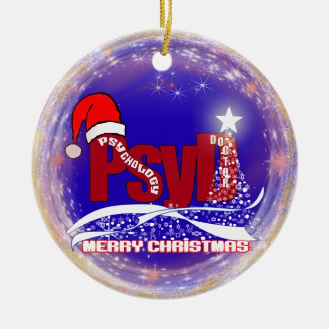 Adorno De Cerámica Médica PsyD DE Psicología NAVIDAD (Frente)