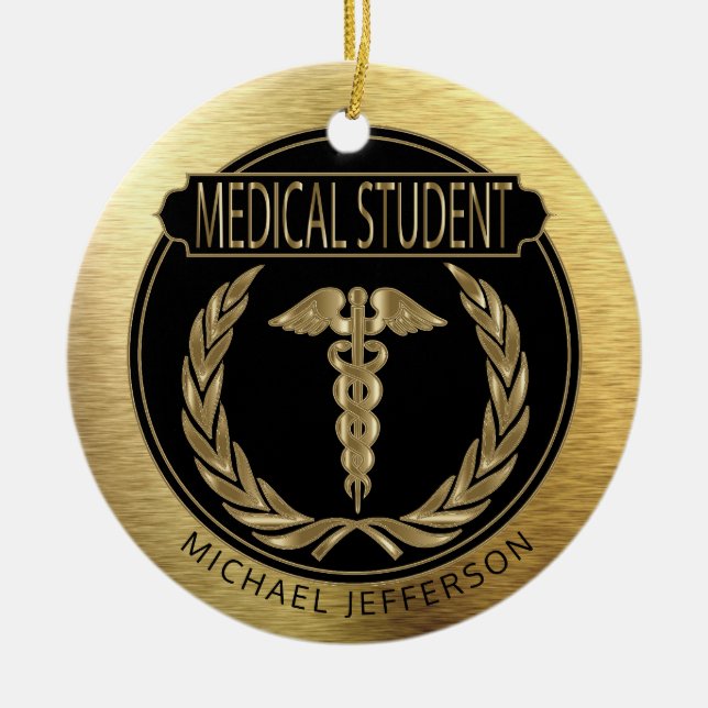 Adorno De Cerámica Medical Student  👨‍⚕️ - UpScale Black and Gold (Frente)