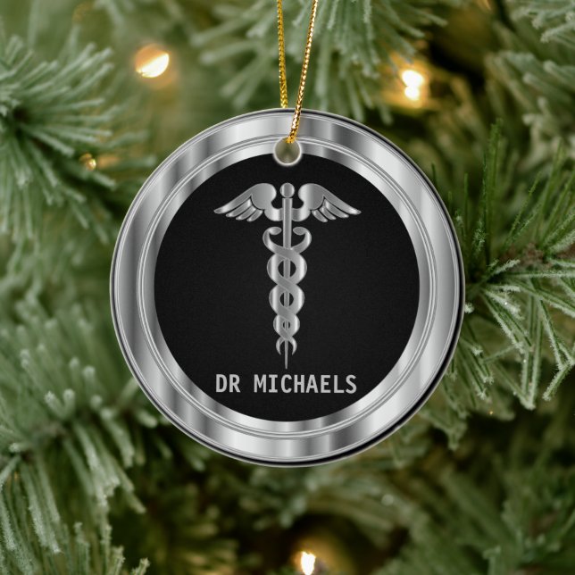 Adorno De Cerámica  Medical Symbol 👨‍⚕️ - Black and Silver (Árbol)