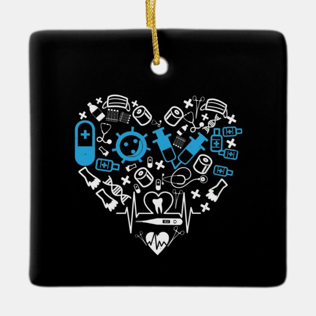 Adorno De Cerámica Medicina - Corazón De Equipo Médico (Anverso)