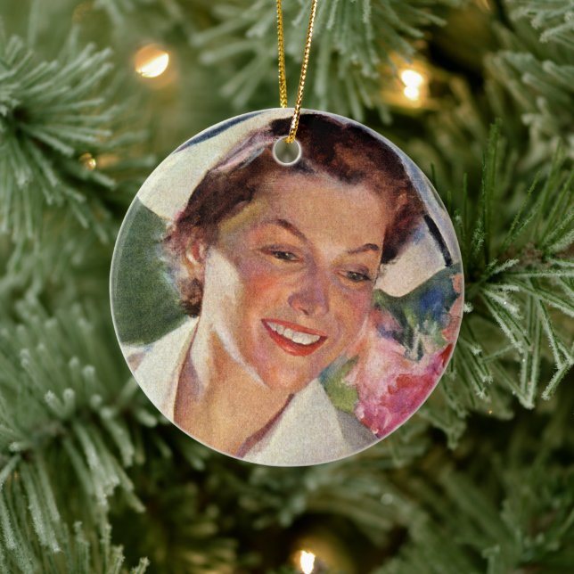 Adorno De Cerámica Medicina de época, enfermera feliz con uniforme (Árbol)