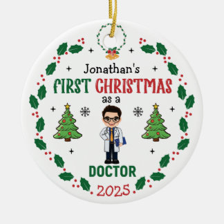 Adorno De Cerámica Médico Primera Ronda Personalizada de Navidad