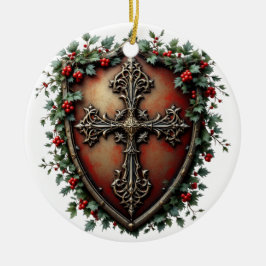 Adorno De Cerámica Medieval Christmas Shield with Gothic Cross 
