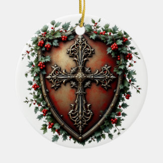 Adorno De Cerámica Medieval Christmas Shield with Gothic Cross 