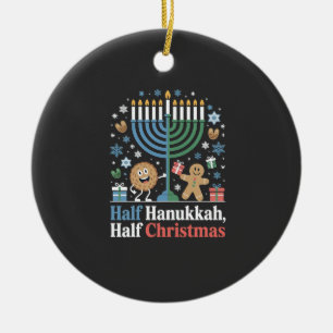Adorno De Cerámica Medio Hanukkah mitad Navidades Funny Christmukkah